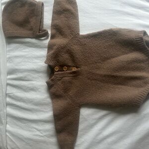 Brown Knit Baby Romper and Hat Set